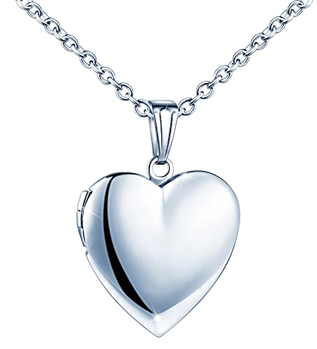 MicVivien Edelstahl Herz-Medaillon Foto Herzkette für 2 Fotos, Herz-Anhänger zum Öffnen Bild/Fotos befüllbar Amulett Halskette mit Einfach/Schmetterling/Lebensbaum Muster - Farbe...