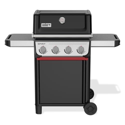 Weber Spirit E-410 barbacoa de gas, 4 quemadores, superficie de cocción de 51 x 46 cm, termómetro en la tapa, 2 ruedas - Negro/Plata (1500891)