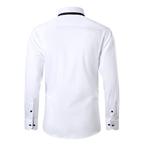 Gollnwe Men’s Bamboo Stretch Long Sleeve Button Down Dress Shirt With Contrast Double Collar And Convertible Cuffs Purple Xl #TOP2