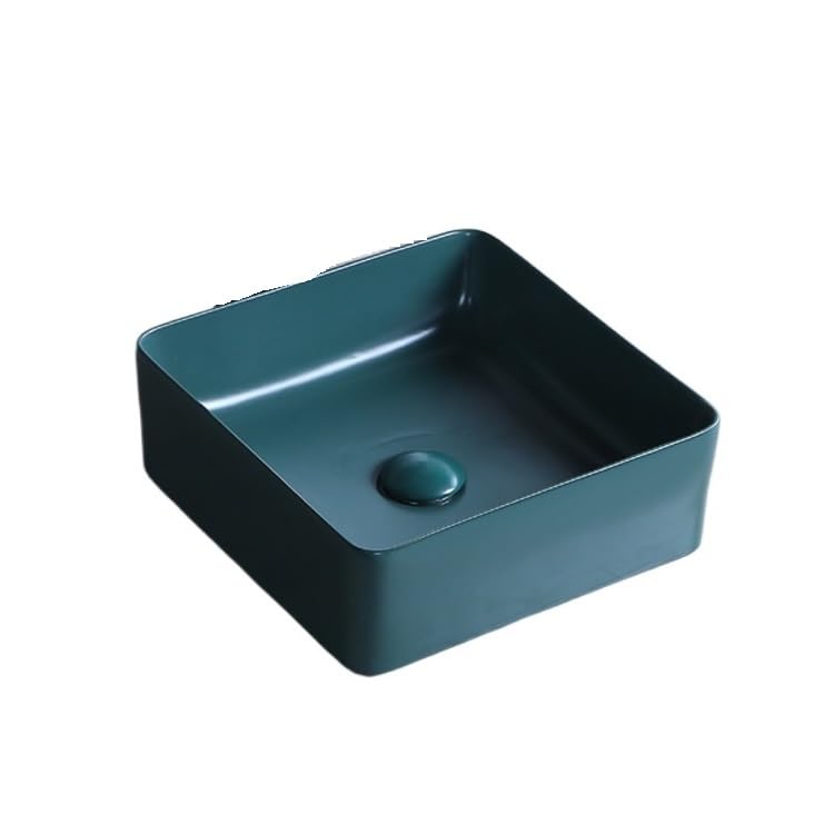 Lavabo carré à poser vert foncé en céramique véritable style art pour meuble salle de bain
