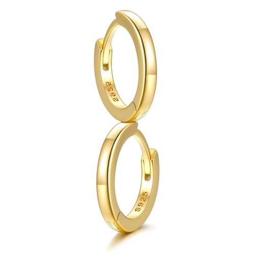 SILVERCUTE 925 Sterling Silver Huggie Hoop Earrings for Women,Hypoallergenic Small Hoop Earrings Lightweight Silver/14K Gold Hoops Cartilage Earrings