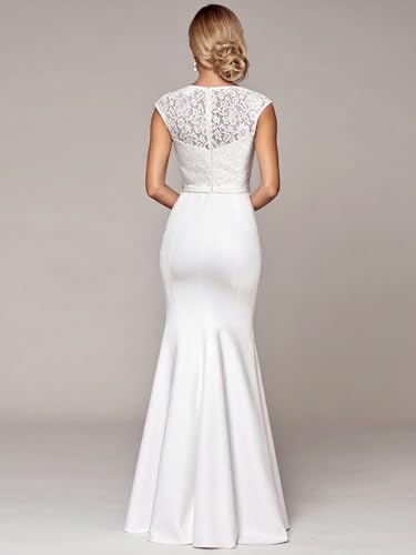 Ever-Pretty Women's Elegant Lace Cap Sleeve V Neck Beading Mermaid Wedding Dresses for Bride 002182