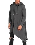 COOFANDY Asymmetrical Hoodie for Men Poncho Cape Cloak with Hood Dark Gray Large