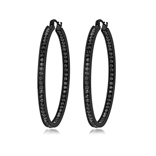 CiNily Pendientes de aro de acero inoxidable de cristal Mult-colors para mujer, joyería hipoalergénica para orejas sensibles, grandes y grandes, 2 pulgadas, Circonita cúbica, Piedra
