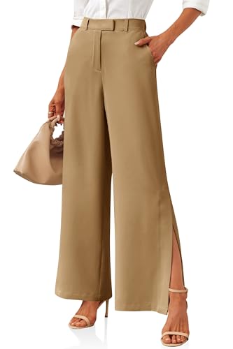 Image of Cicy Bell Womens Side Split Dress Pants Wide Leg Business Casual Trousers
