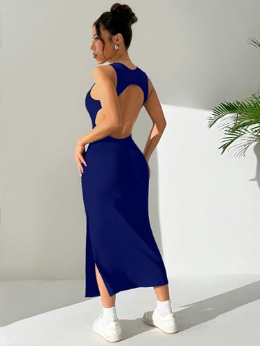 Image of Aahwan Women Bodycon Black Solid Simple Sleeveless Fish Tail Hem Backless Dress