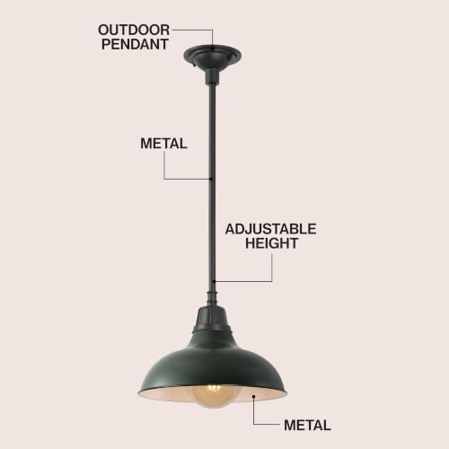 Image of JONATHAN Y Jasper 12.25 inch Matte Green & Black Industrial Metal Dome Pendant