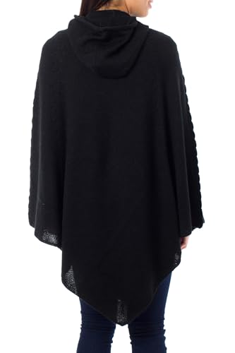 NOVICA Black Peruvian Alpaca Wool Blend Hooded Poncho, Eternal Magic'2