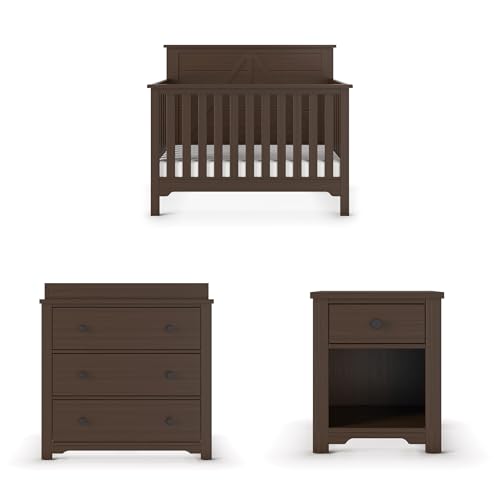Image of Child Craft Woodland Crib, Dresser, and Nightstand Nursery Set, 3-Piece, Includes 4-in-1 Convertible Crib, Dresser, and Nightstand, Grows with Your Baby (Brushed Truffle)
