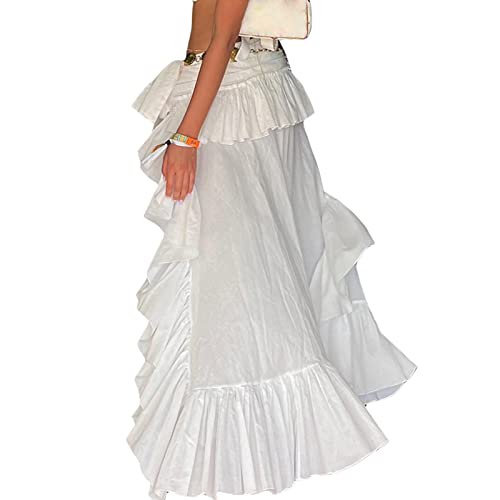 Women's Boho Irregular Skirt Elastic Band Waist Short Front Back Long Flowy MIni Skirt Ruffle Asymmetrical Midi Skirt3