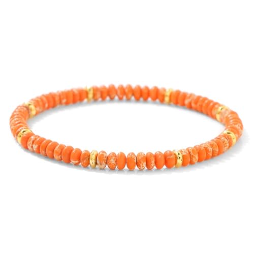 JENCVNL Perlenarmband für Frauen,4mm Naturstein Armband, Naturstein Perlen Armband,Perlenarmband für Damen,Edelstein Armbänder,Schmuck Yoga Geschenk Kaiserlicher Stein (Orange)