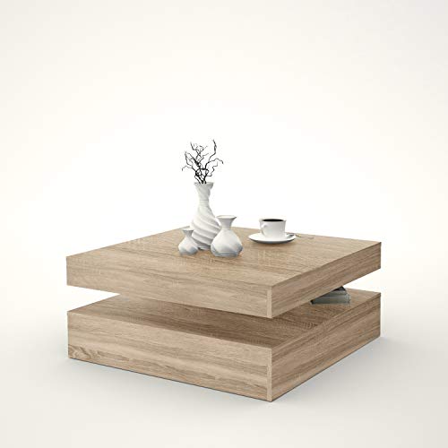 Forte Coffee Tables Table Basse avec Espace de Rangement et Plateau pivotant, Panneau de Particules, Décor Chêne Sonoma, 78 (93) x 34,3 x 78 cm