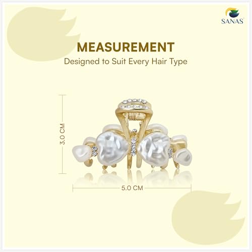 Image of Sanas Hair Clips For Women Stylish (1Pcs) Hair Accessories For Women Wedding Korean Inspired Design Hair Clips For Girls Kids Fancy Premium Gold Finish Cute Gifts For Girls Korean (1Pcs) (Golden-White)