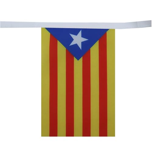 Image of AZ FLAG Catalonia Estelada Blava 6 meters BUNTING Flag 20 flags 9'' x 6'' - Independentist Catalan STRING flags 15 x 21 cm
