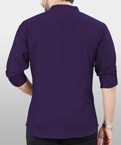 Image of DEEMOON Men's Regular Fit Solid Sprad Collar Casual Shirt with a Trendy Mandarin Collar Crafted from a Premium Cotton Blend