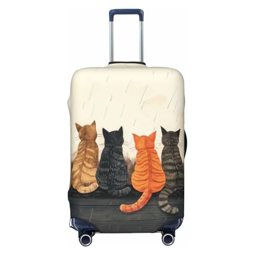 Four Cats Watching Rain Travel Luggage Covers - Elasticity Suitcase Covers Protector for Luggage 18-32 Inch