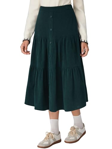 CIDER Women's Corduroy Tiered Skirt Button Front A Line Midi Skirt4