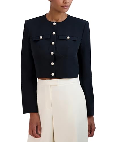 BCBGMAXAZRIA Women's Round Neck Relaxed Style Corset Jacket2