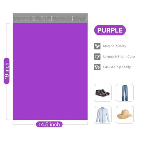 Image of Metronic Purple Poly Mailers 14.5x19 Large Poly Mailers 100 Pack Self-Seal Shipping Bags, Packaging Bags, Shipping Envelopes, Packaging for Small Business, Boutique, Clothing