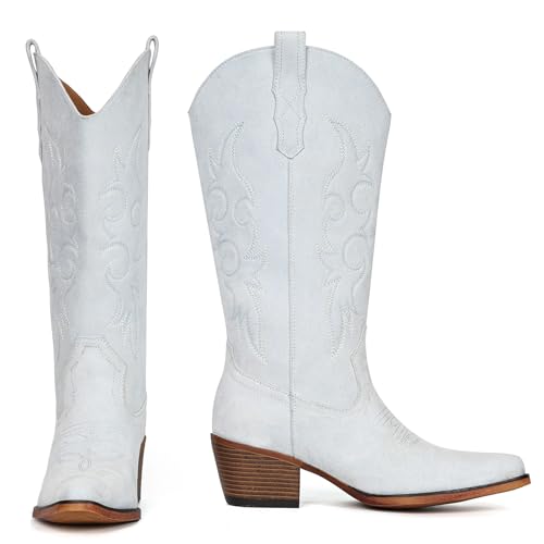 Image of IUV Cowboy Boots For Women Western Cowgirl Boots Mid Calf Snip Toe Boot With Chunky Heel