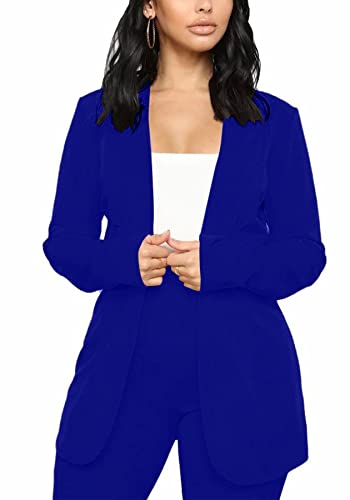Womens Plus Size 2 Piece Blazer Set Casual Long Sleeve Business Blazer and Pant Suits Office Outfits Navy