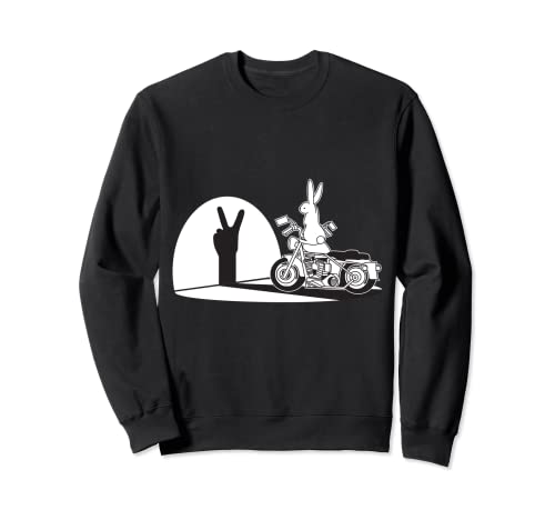 Salut Motard Humour Ombre Chinoise Lapin Main Moto Vintage Sweatshirt