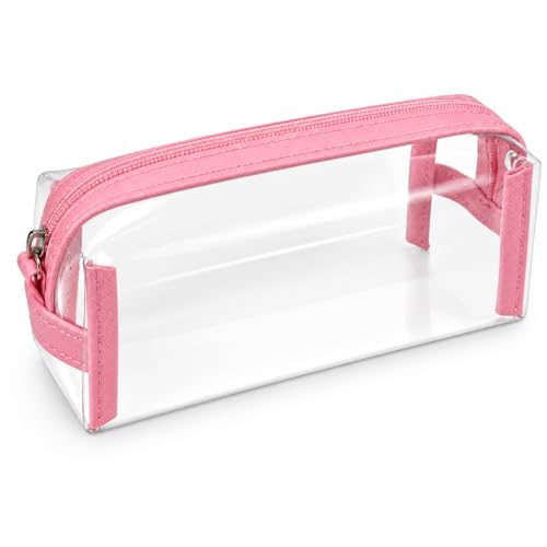 Estojo Transparente PVC 22cm com Zíper Reforçado Rosa