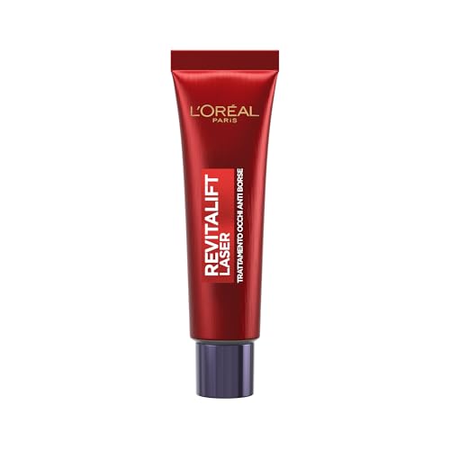 L'Oréal Paris Contorno Occhi Tonificante, Per uno Sguardo Illuminato e Riposato, Borse e Rughe Ridotte per 8H, Contorno Occhi Levigato e Disteso, Revitalift Laser Eye Bag Instant Eraser, 15 ml
