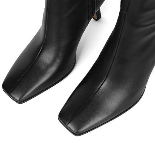 Knee High Boots, Women Thigh High Tall Leather Square Toe 3.74 In Stiletto Heel Sexy Fashion Side Zipper Fall Winter Long Boots3