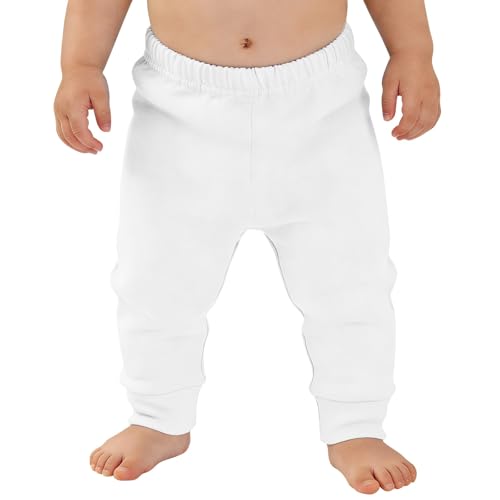 Baby Cotton Sweatpants Toddler Boys Girls Elastic Waist Pants Spring Summer Plain Soft Casual Cozy (White, 9-12 Months)