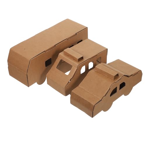 SEWACC 3個の子供用紙製車両モデル - 組み立て式モデルカー DIY クラフト 段ボール製 建設 教育用 小型車両 おもちゃ 未完成車