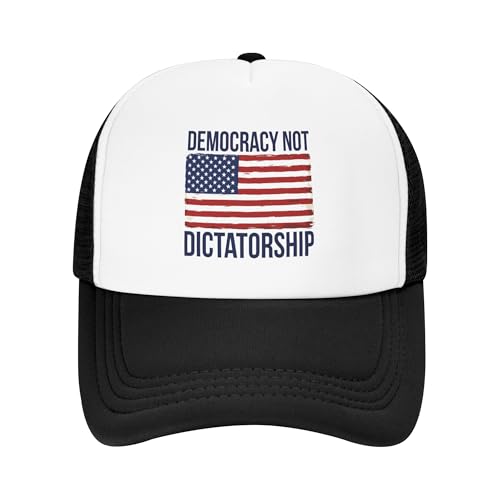 Democracy Not Dictatorship Trucker Hat Save Democracy Baseball Cap Mesh Back Adjustable Hats for Kids - Black