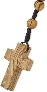 Olive Wood 5 Decade Catholic Rosary from Bethlehem in Natural Cotton Pouch - Wooden Rosary with Authenticity Certificate for Men and Women