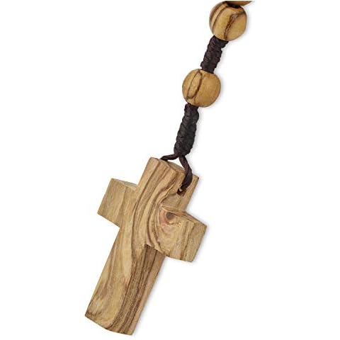 AUTHENTIC Olive Wood Catholic Rosary Beads Necklace from Bethlehem in Natural Cotton Pouch (one piece) Cover