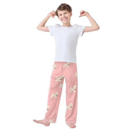 Bichon Frise Boys Pants Boys Athletic Pants Long Pant for Boywith Pockets Wide-Leg Size 6-14Y3