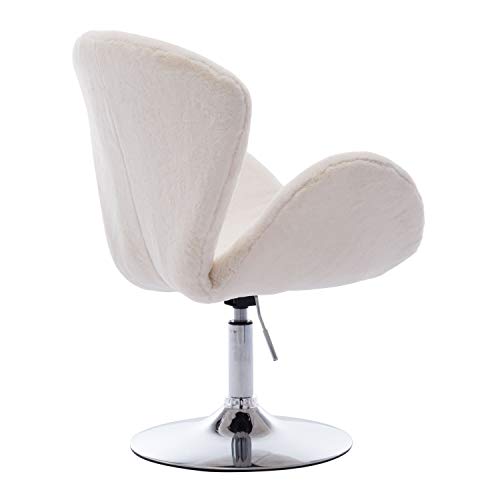 Comfy Home Office Chair with no Wheels, Modern Faux Fur Swivel Desk Chair, for Living Room, Bedroom, Vanity, Height Adjustable, Plush Microfiber Faux Fur, Ivory - Thumbnail 5