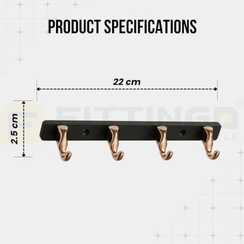 Image of 4 Hook Modern Bathroom Hooks for Hanging /Cloth Hooks for Door Back Side /Cloth Hanger for Wall (Rose Gold with Black) Pack of 1-| 3 Years Warranty |