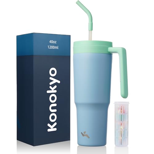 Image of Konokyo 40 oz Tumbler with Handle and Straw, Insulated Water Bottle