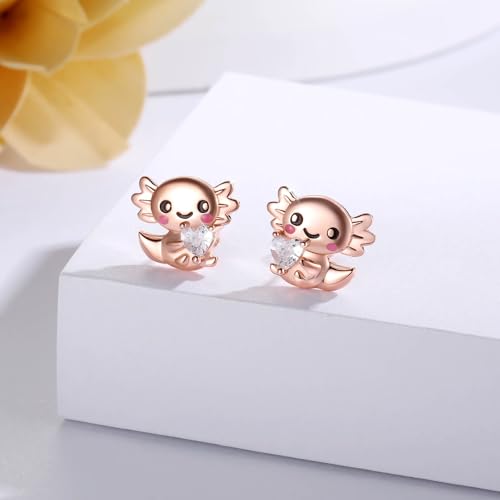 Sterling Silver Axolotl Stud Earrings Hypoallergenic Adorable 1-12 Month Birthstone Axolotl Earrings Stud Cute Animal Jewelry Gifts2