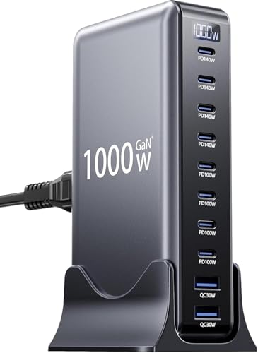 Image of MX 1000W Charger Adapter, 10 Ports (8C + 2A) Multiple GaN 4 Max PD140W /100W QC20W for iPhone & Android, MacBook & Type C Laptop, Fast Charger with PD & GaN Technology, for All Types of Devices