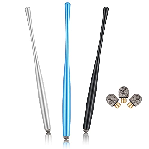 3 Pièces Stylets Capacitifs Stylet Numérique Mince en Métal Stylos à Écran Tactile avec 3 Pièces Embouts de Remplacement en Nanofibres pour Téléphone et Tablettes, Noir, Argent, Bleu Foncé Cover