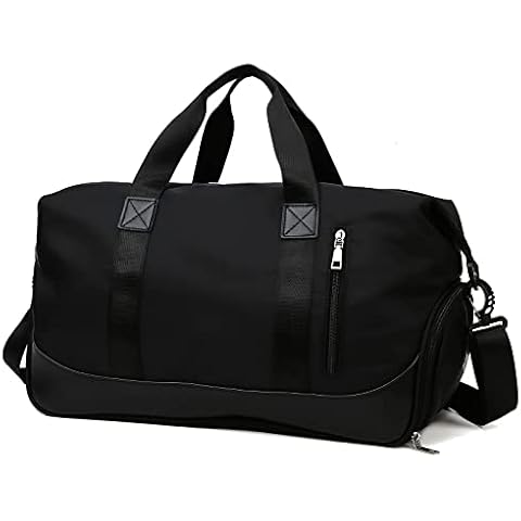 Keyck Travel Bag for Women & Men, Sports Gym Duffel Bag Overnight Weekend Bag with Shoe Compartment Wet Pocket, Lightweight Waterproof Large Holdall Travel Bag for Teenager Swimming Camping, Black Cover