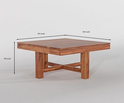 Image of Solid Sheesham Wood Center Coffee Table with 4 Stool for Living Room, Garden, Patio, Guest Room, Cafe | Wooden Coffee Table for Living Room (Natural Finish)