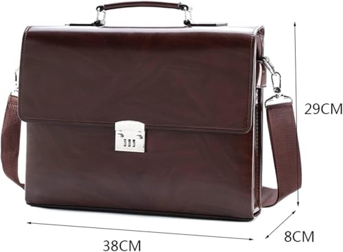 Men Business Briefcase with Password Lock, Large Capacity Leather Shoulder Messenger Bag (Brown)4