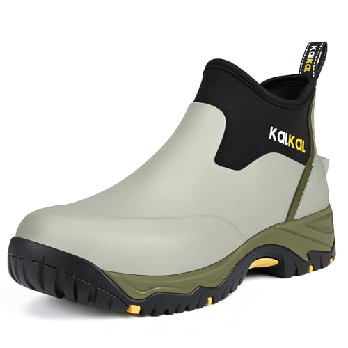 Kalkal Men's Rubber Boots, Waterproof Ankle Rain Boots, Insulated Working Booties with Comfortable Sports Sole, Outdoor Mud Boots for Yard Chore (Seaweed Green,Size11)