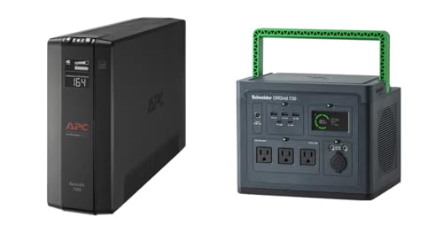 APC UPS and Solar Generator Power Bundle, 1500VA UPS for the home/office; and 700W Portable Power Station for off-grid living (BX1500M, PPS730)