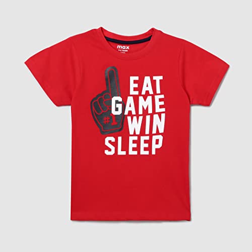 Image of Max Boy's Cotton Printed Round Neck Regular Fit T-Shirt with Elasticated Track Pants