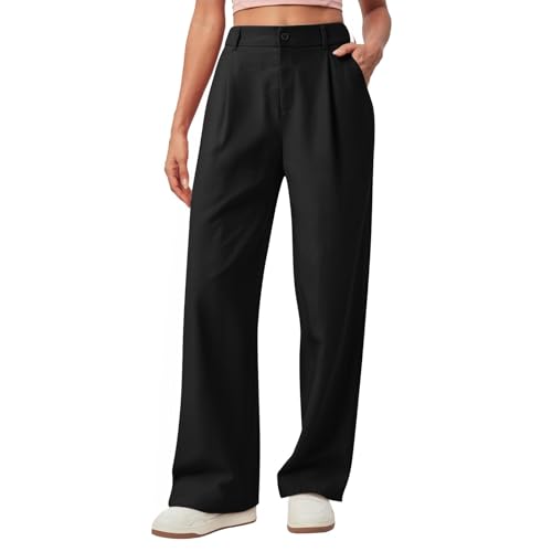 Linen Dress Pants Women Elastic High Waisted Wide Leg Lounge Pants Summer Business Casual Beach Trousers with Pockets4