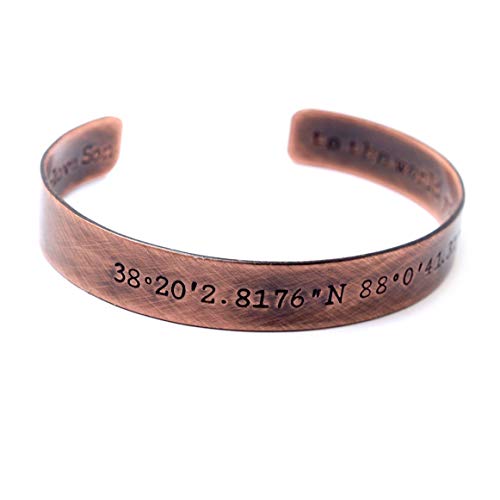 Product Image of the Coordinates Copper Cuff Bracelet - Custom Latitude Longitude GPS Location, Personalized Valentines Gift for Men and Women
