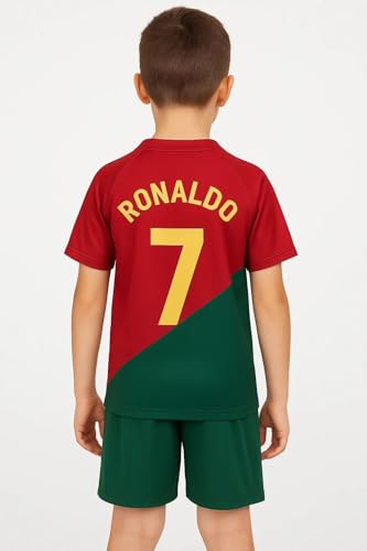 Image of Sports Soccer Football Portugal Jersey Ronaldo 7 Home Away Kit Jersey T-Shirt with Black Shorts(Kid's,Boy's & Men) M2